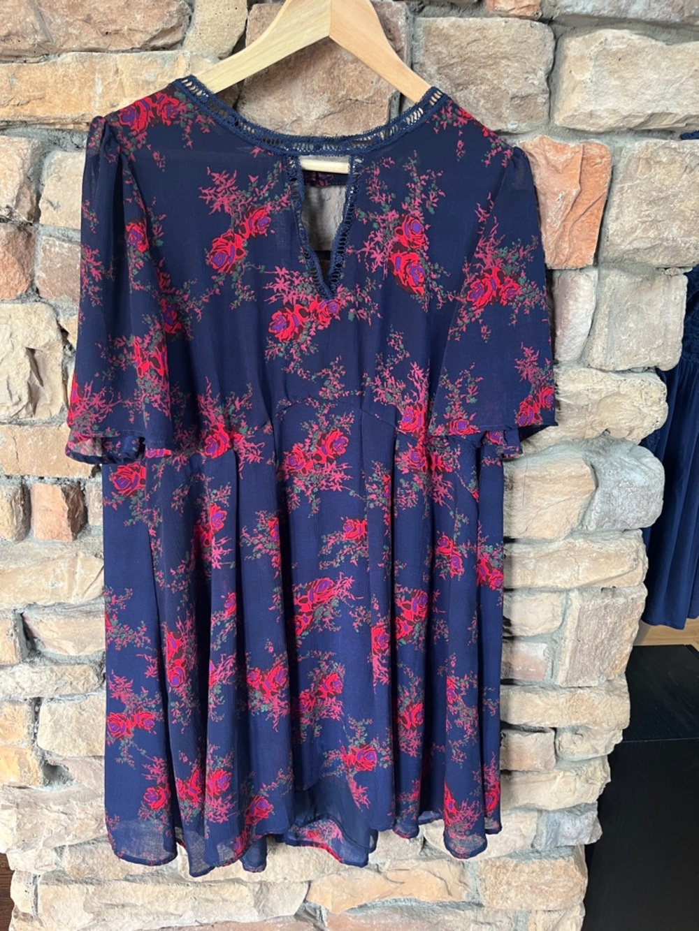 Umgee Navy Mini Dress with Red Floral Print